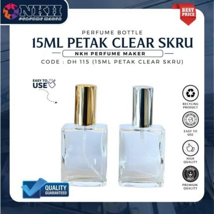 EMPTY BOTTLE FRAGRANCE SQUARE CLEAR SCREW 15ML (DH115)